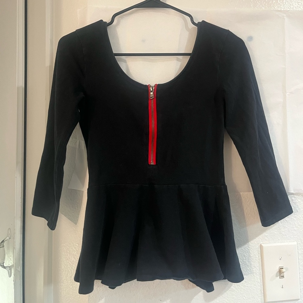 Express Black Peplum Top with Red Accent